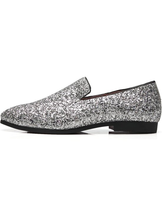 Men\'s Silver Leather Glitter Sparkly Loafers Slip On Tuxedo Formal Events Shoes main image 5
